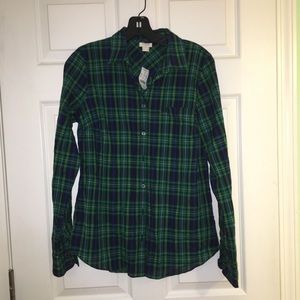 NWT Plaid Green/Navy J. Crew Perfect Fit Flannel